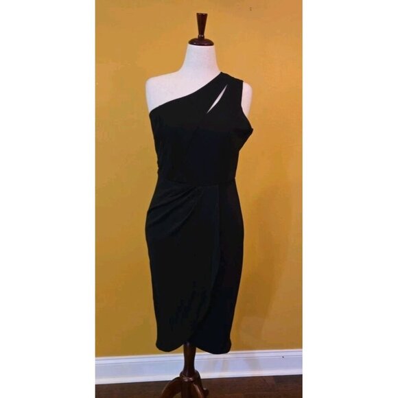PRETTY GARDEN One Shoulder Black Sleeveless Cutout Party Midi Dress Large NWT - Picture 1 of 10
